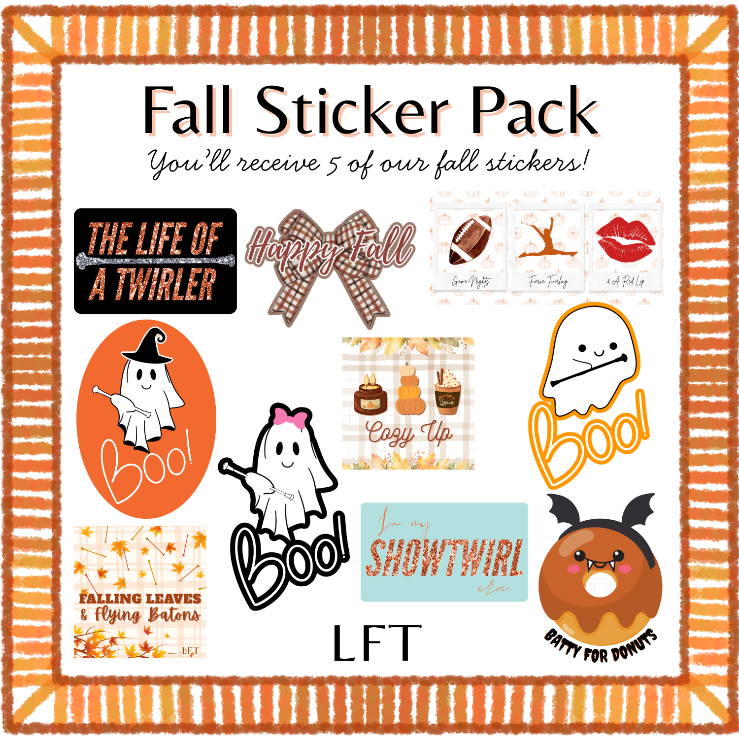 Fall-themed sticker pack with various designs on a white background