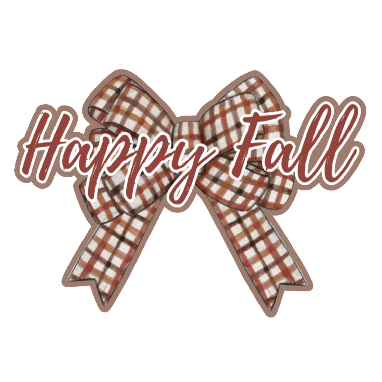 Plaid bow with 'Happy Fall' text on a white background