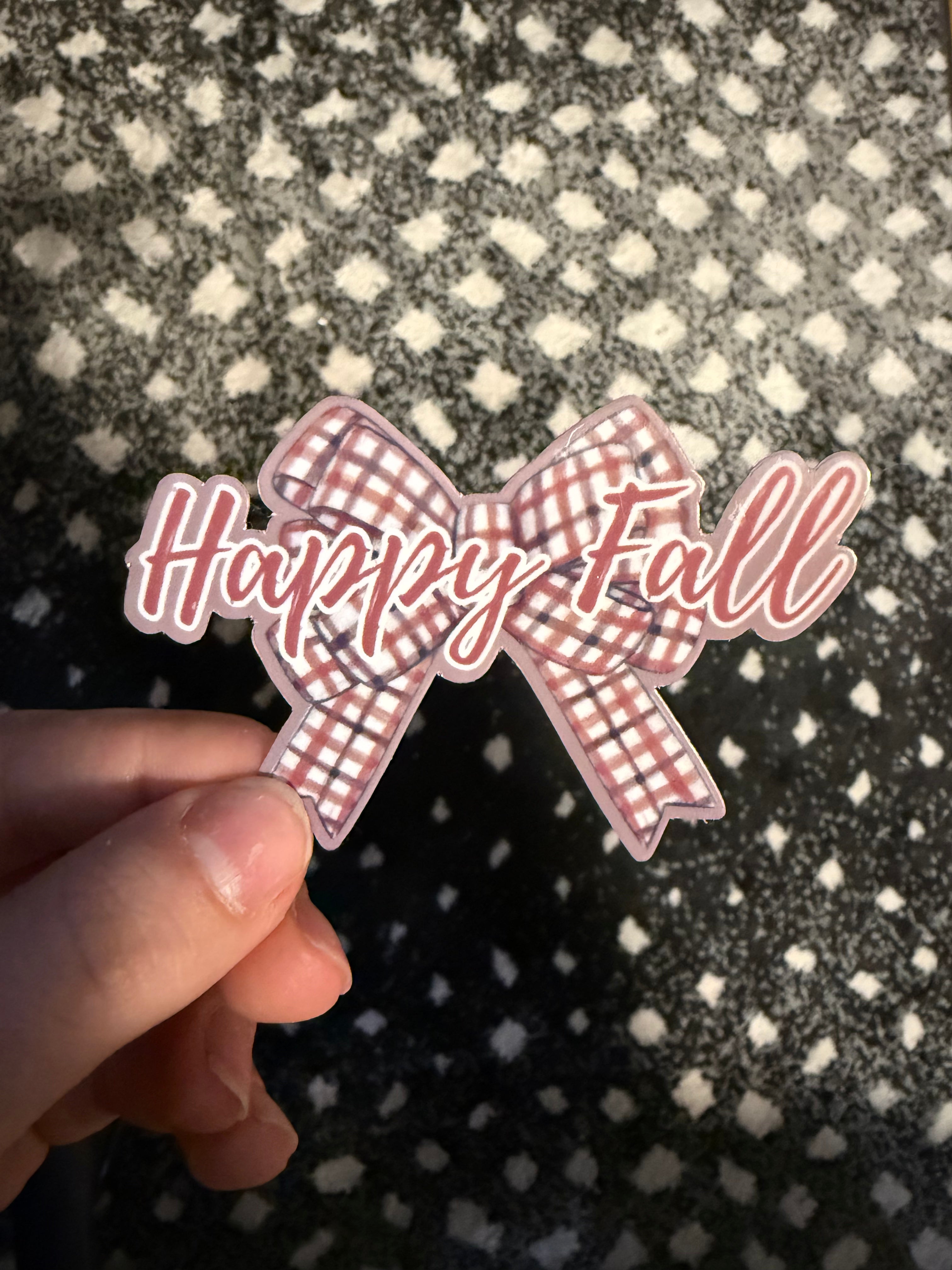 Happy Fall Plaid Bow Sticker